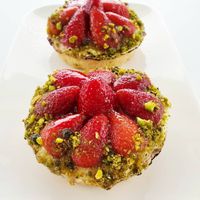 Pistachio cream tarts at Kashew Bakery in Calgary