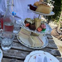 Vegetarian and meat sandwiches on same plate  at Lion Rock Tea Rooms in Cheddar