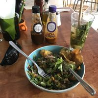 Another tasty Menu of the Day dish with salsas from Minca and an excellent mojito. at Bistroveg by Ouzo in Santa Marta