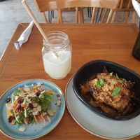 Vegan lasagna, with a side salad instead of bread. at Bistroveg by Ouzo in Santa Marta