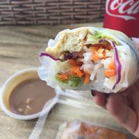 Vegan rice paper roll with satay sauce  at Pho Street in Cairns