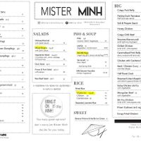 Menu. Can ask for Vegetarian options to be made Vegan, like the Salt and Pepper Tofu at Mister Minh in Richmond