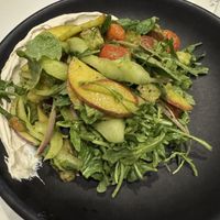 Peach panzenella salad  at Rüt in Spokane