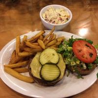 VG Cheeseburger fries and coleslaw  at Veggie Grill - Spectrum Center in Irvine