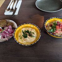 Vegan falafel, hummus, and baba ganoush at BAAB in Oban