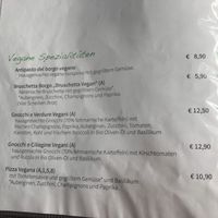 Vegane Optionen auf der Karte at Borgo Antico in Fehmarn