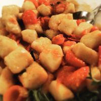 Gnocchi in Kischtomatensoße mit Rucola (vegan) at Borgo Antico in Fehmarn