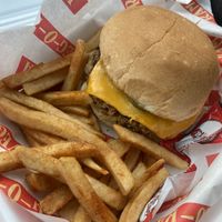 Black bean burger with fries and soda meal   at Vegorama in Canton