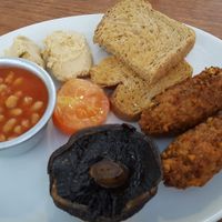 Vegan breakfast, home made sausage and hummus. Nicer than it looks at Osbornes @ 68 in York