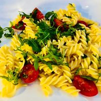 Fusilli sans gluten tomates cerises rucola at Pizzeria del Ponte in Recco