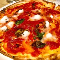 Gluten-free pizza with excellent tomato sauce, truffels (tartufata) and vegan cheese. at Pizzeria del Ponte in Recco