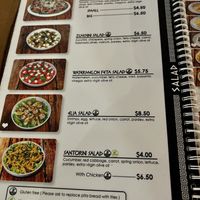 Menu salads   at Elia Greek Kitchen in Siem Reap