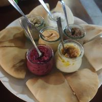 Dips (some of them are vegetarian, not vegan) at Elia Greek Kitchen in Siem Reap
