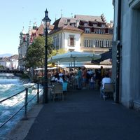Outdoor seating on the back side at Ammos in Luzern