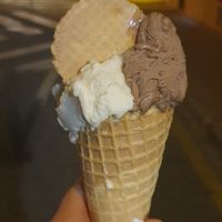 Vanilla and hazelnut/chocolate at El Cucurucho Heladeria  - Es Castell in Menorca