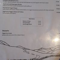 Vegan menu at Ben Nevis Inn in Fort William