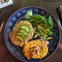 Tofu egg and chickpea melt with 🌽 at Kind Kitchen in Bournemouth