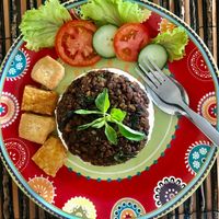 A vegan speciality from West Java, “oncom” made with fermented red beans   at Urban Jungle in Ubud