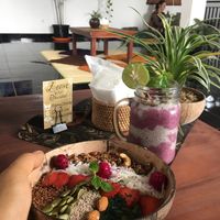 Jungle bowl and chia bomb with rain purple smoothie 💕 at Urban Jungle in Ubud