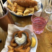 “Shrimps” and classic vegan fish and chips   at Sutton and Sons - Graham Rd in North London