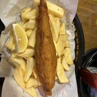 Vegan fish & chips (banana blossom)  at Sutton and Sons - Graham Rd in North London