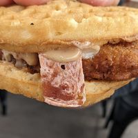 Waffle chicken bacon burger at Plant Power Fast Food - SDSU in San Diego