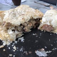 Sausage, beans and cheese pasty and sausage roll. Tasty!  at The Roundhouse Cafe in Wolverhampton