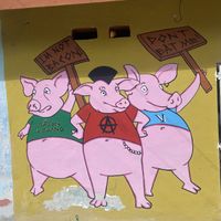 Mural outside  at El Bajón Vegano in Tulum