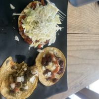 Tostada and street tacos. (I was so excited I forgot the photo until after my first bite)  at El Bajón Vegano in Tulum
