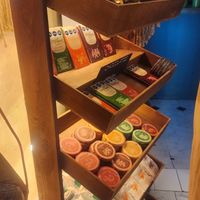 Various chocolate bars/discs/cocoa powders at El Bajón Vegano in Tulum