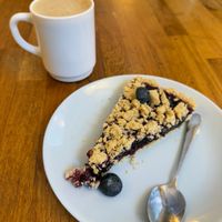 blueberry pie (49kr) / coffee and oat milk (15kr) #Veganuary at Hermitage in Stockholm