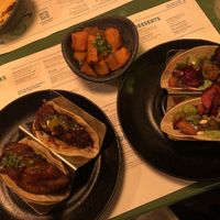 Plantain tacos, veg tacos and sweet potato! All delicious:)) at Wahaca in Brighton