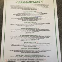 The separate plant-based menu! at Ideal Cafe in Campbell River