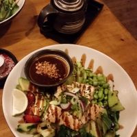 Vegan rice bowl with tofu. So tasty! White Mango Tea also lovely.  at BANÔI in Freiburg