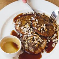Spiced sultana pancakes with maple syrup at Loudons Cafe and Bakery - New Waverley in Edinburgh