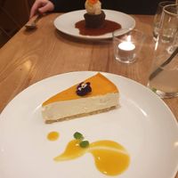 Mango ‚cheesecake‘ and sticky toffee pudding with ice cream  at The Gate - St John's Wood in North West London