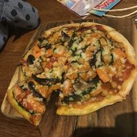 Roasted veg pizza with homemade vegan mozzarella cheese  at Old Boundary Hotel in Bendigo