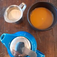 Pot of thai hot tea with soy milk on the side at Lotus Thai in Launceston