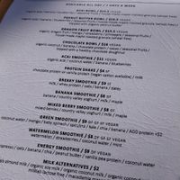 Smoothie menu at Jally's in Camden