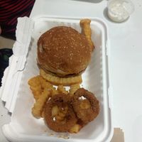Kids Burger with fries and onion rings at Daily Veg in Wilmington