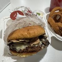 Swiss bacun mushroom burger   at Daily Veg in Wilmington