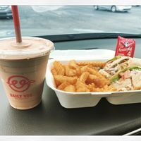 Chocolate shake and chick’n wrap. I meant to order a different one but glitched. Still great!  at Daily Veg in Wilmington