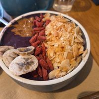 Acai bowl with almond butter at Urban Angel in Edinburgh