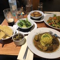 Garlic bread, roasted potatoes, Asian style special and superfoods salad. at The Lewiston Loch Ness Inn in Drumnadrochit