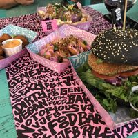 Fish&chips, macaroni balls, onion-rings, fish xo  at Vegan Junk Food Bar  - Rotterdam in Rotterdam