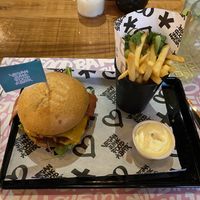 Double cheezy smash and friess  at Vegan Junk Food Bar  - Rotterdam in Rotterdam