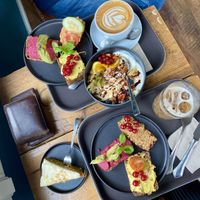 Veg sandwiches, yoghurt bowl and carrot cake at Kaffehus in Gottingen