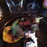 Eggplant with tahin and chipotle oil at Klaar Gemaakt in Rotterdam
