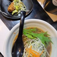 Miso ramen and fried soy meat at Ramen Kazu in Kyoto