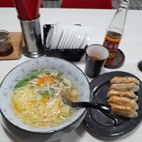 Rice noodles, vegetables, gyozas at Ramen Kazu in Kyoto